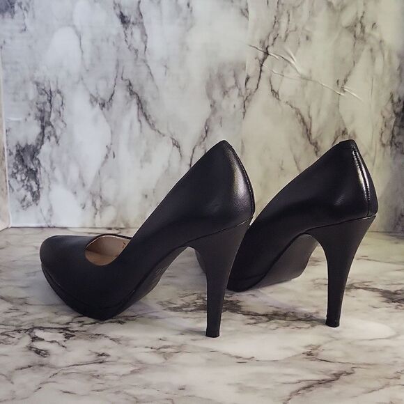 Nine West Rocha black leather almond toe slip on platform heels 8M - Picture 13 of 17